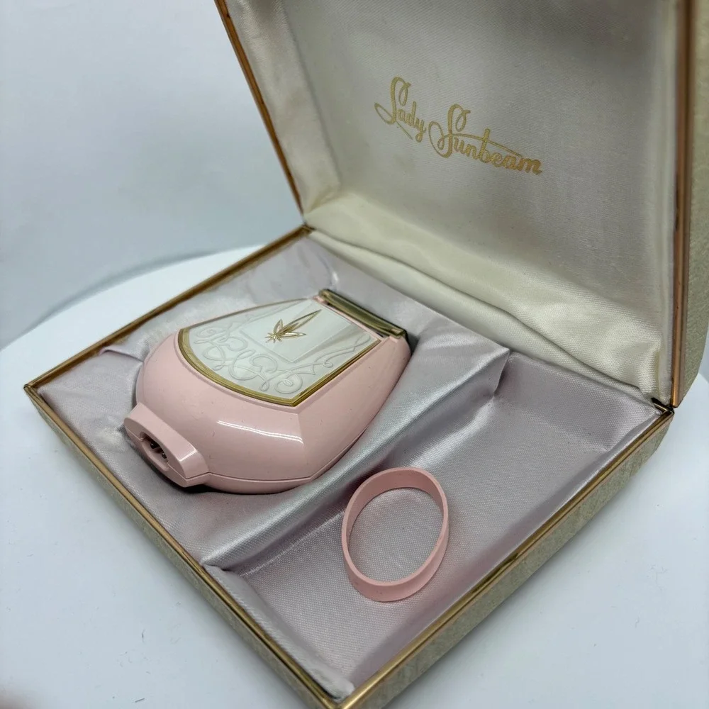 1960s Lady Sunbeam LS5-1 Electric Shaver Pink Gold Starburst Original‎ Box MCM